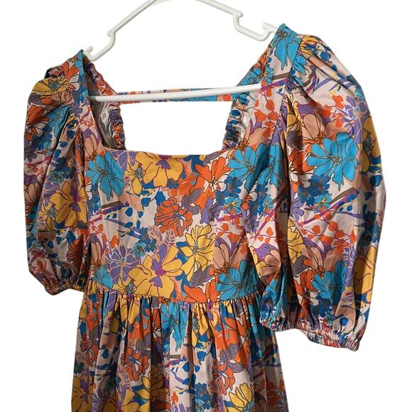 $290 Snow Xue Gao Designer Floral Printed Orange Babydoll Dress NEW Size 6 - Picture 7 of 15